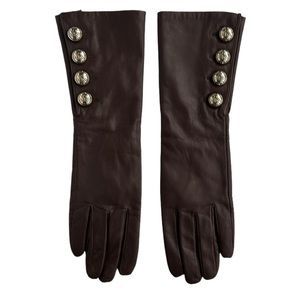Michael Kors Brown Mid Arm length Brown Leather gloves with 4 gold buttons